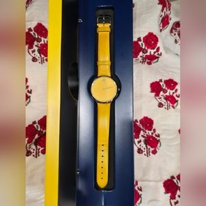 Movado Bauhaus Limited Edition Watch Swiss Quartz Silver Yellow Leather 32mm